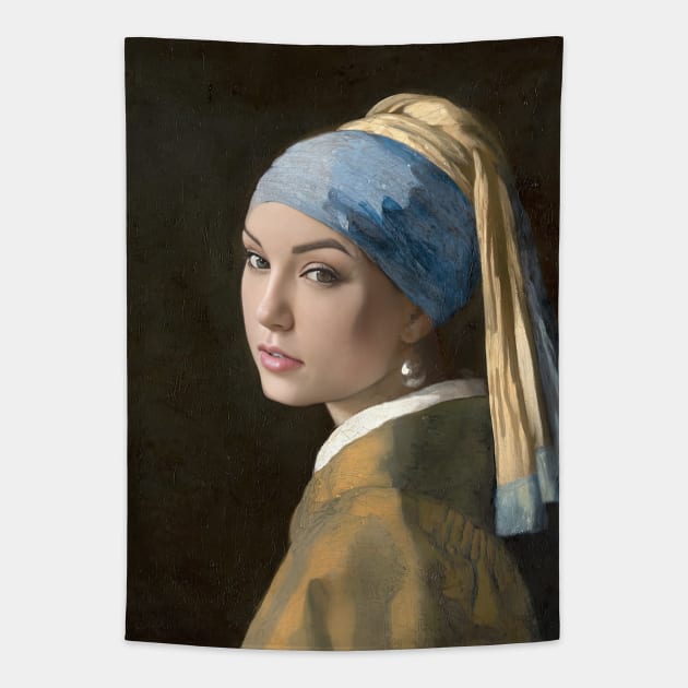 Sasha Grey as the girl with pearl earring Tapestry by obstinator