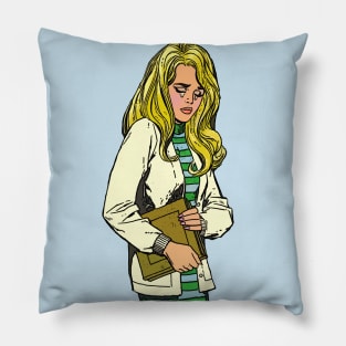 Vintage 60s Illustration Crying Girl Artwork Pillow