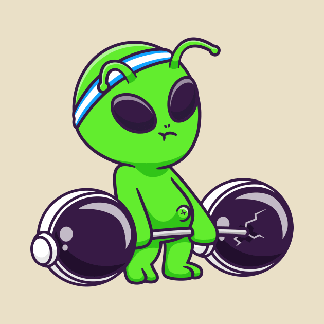 Cute Alien Lifting Astronaut Helmet Barbell Cartoon by Catalyst Labs