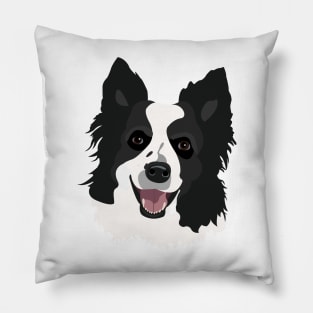 Black and White Border Collie Dog Face Drawing Pillow