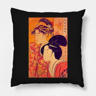"Two Beauties with Bamboo" by Kitagawa Utamaro (1795) TECHNICOLOR REMASTERED Pillow