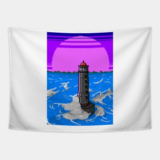 lighthouse synthwave pixel Tapestry