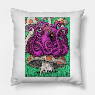 Octopus on Mushrooms Pillow