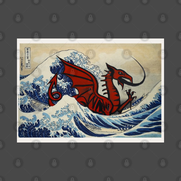 Welsh Dragon in the Great Wave off kanagawa by Teessential