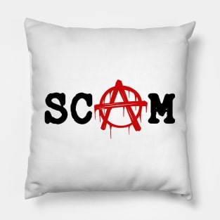 SCAM // Anarchy red logotype. Minimalistic old font lettering Pillow