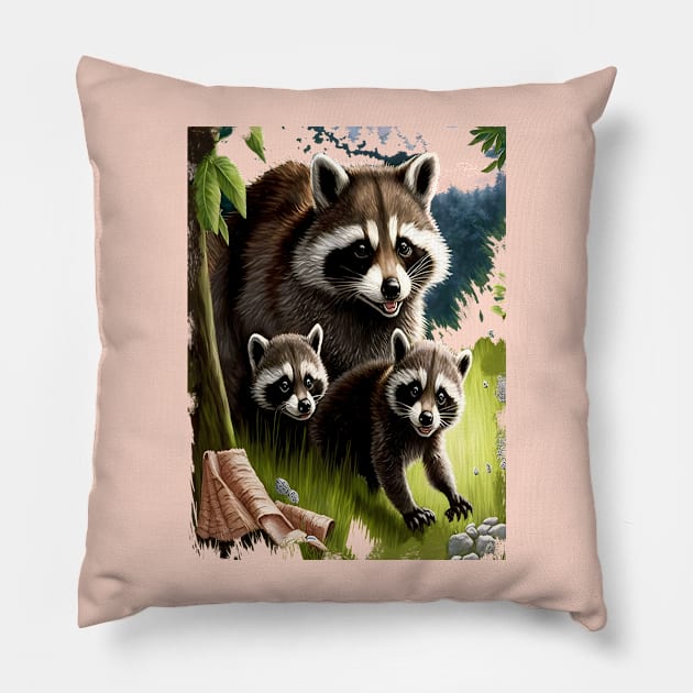 Racoon family Pillow by TrvlAstral