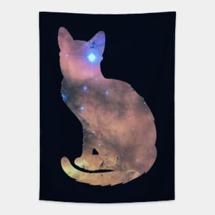 Cosmic Cat Silhouette Tapestry