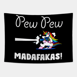 Pew Pew Madafakas Shooting Cool Unicorn In Glasses Tapestry