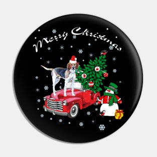 Treeing Walker Coonhound Rides Red Truck Christmas Pin