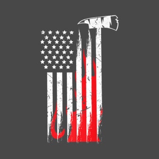 Firefighter Usa Flames And Axe Patriot Vintage Design Tee T-Shirt