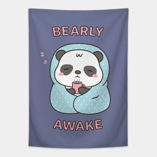 Bearly Awake Cute Little Panda With Blanket Tapestry