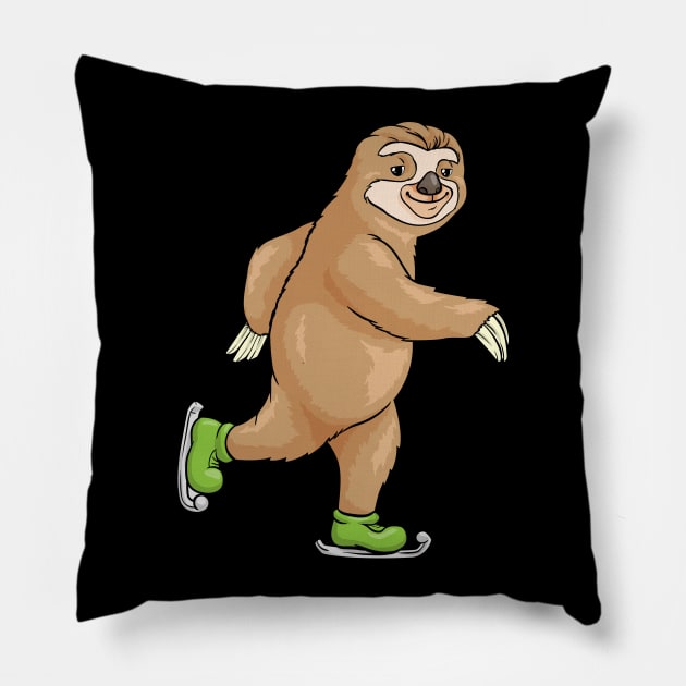 Sloth at ice skating with ice skates Pillow by Markus Schnabel