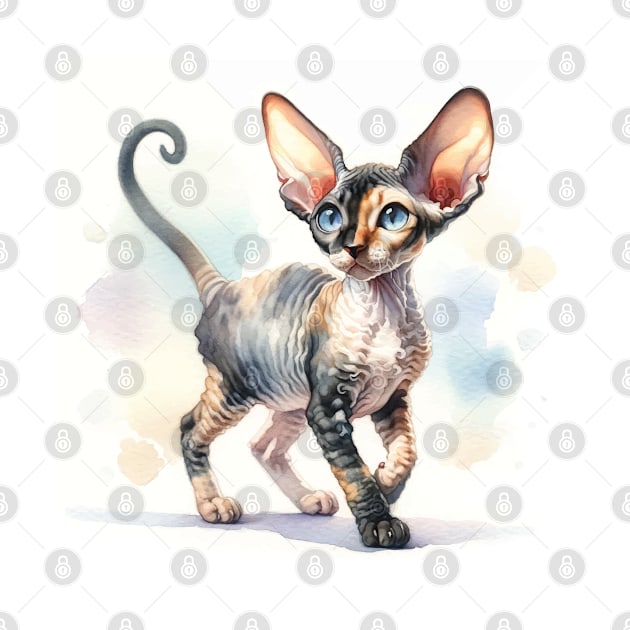 Cornish Rex Watercolor Kitten - Cute Kitties by Aquarelle Impressions