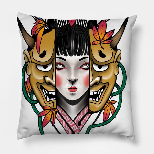 Hannya geisha Pillow by Jocoric