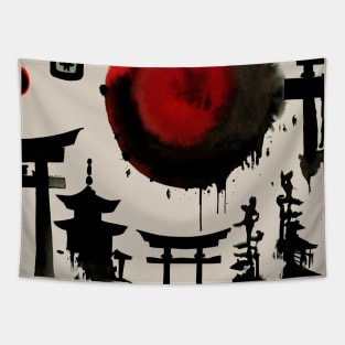 Shinto shrines tokyo with Japanese ink Tapestry