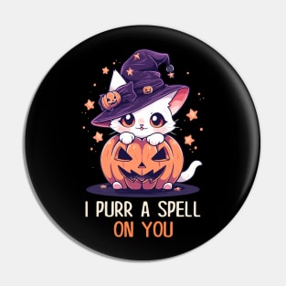 Funny Cat Pun Witch Spell Graphic Men Kids Women Halloween Pin