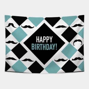 Happy Birthday! Mustaches Black & Mint Tapestry