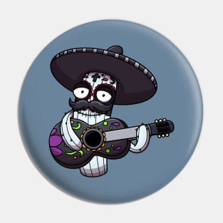 Mexican Sugar Skull Cactus Playing Guitar Pin