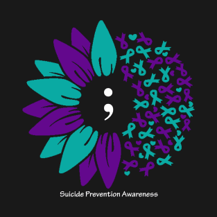 Suicide prevention: semicolon flower, white type T-Shirt