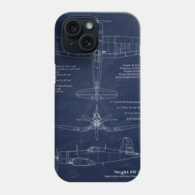 F4U Corsair Blueprint Phone Case by Aircraft.Lover