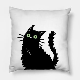 Curious Fluffy Black Cat Pillow