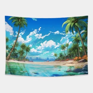 Summer Paradise Beach Landscape – Anime Wallpaper Tapestry