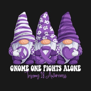 Funny Gnomies Trisomy 18 Awareness Month Purple Ribbon Gift Idea T-Shirt