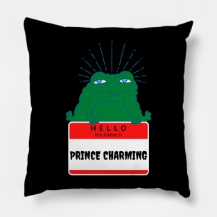 Hello My Name is Prince Charming Frog Green/Blue Pillow