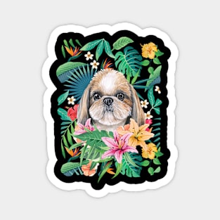 Tropical Gold Red White Silver Shih Tzu 3 Magnet