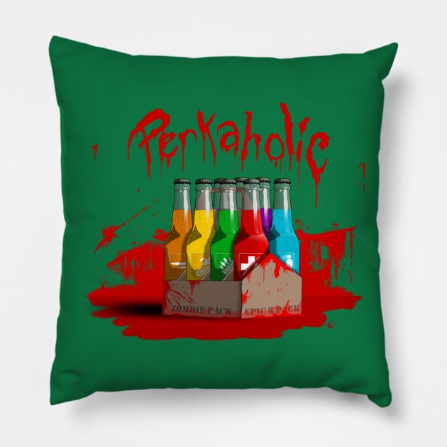 Zombie 8-Pack Bloodied Perkaholic on Emerald Green Pillow by LANStudios