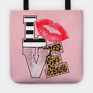 Love - Lips with Glittle and Leopard Print Tote