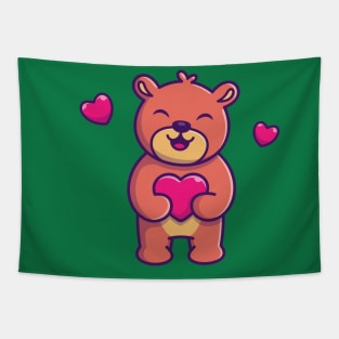 Cute Teddy Bear Holding Love Cartoon Tapestry