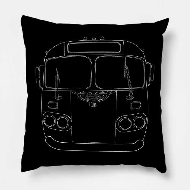 Flxible Clipper 1950 Bus Front View Timeless Art Deco Design White for dark colored backgrounds T-Shirt Pillow by Flxible