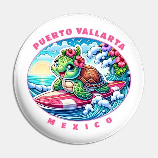 Puerto Vallarta Mexico Girls Cute Surfing Sea Turtle Pin