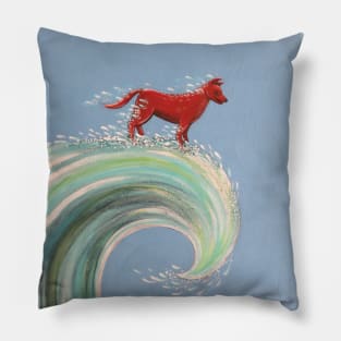 Red dog surfing Pillow