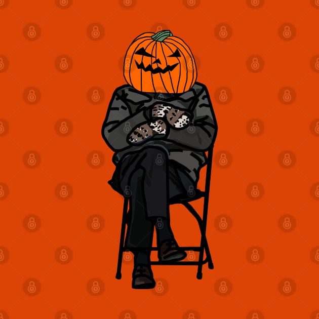 Halloween Horror Pumpkin Head wears Bernie Sanders Mittens Memes by ellenhenryart