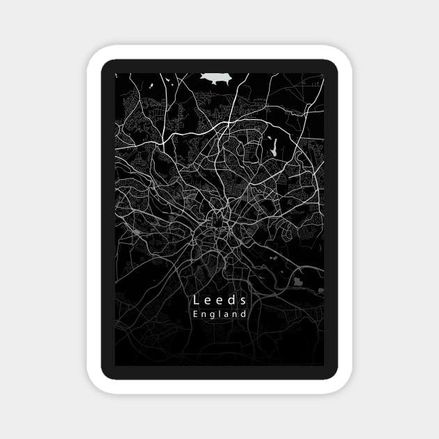 Leeds England City Map dark Magnet by Robin-Niemczyk