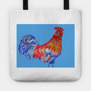 Rooster Watercolor Painting Blue Tote