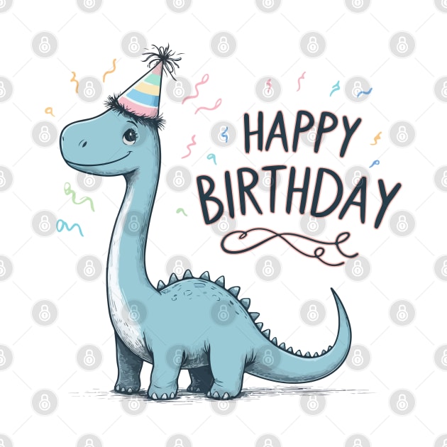 Kawaii Happy Birthday Dinosaur Brontosaurus Party by TomFrontierArt