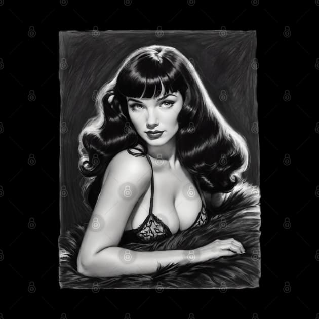 Bettie Page Black and White Portrait by Absinthe Society 