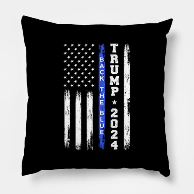 Pro Trump 2024 Back The Blue Thin Blue Line American Flag Pillow by lam-san-dan