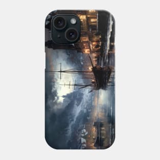 Oil Painting of a Fishing Village Along a River in Winter Phone Case