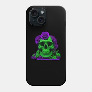 Captivating Halloween Green and Violet Skull Aesthetic Artwork with Urban Stylish Flair Phone Case