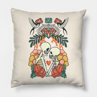 Skeletons embracing in Love // Edgy Tattoo-Style Vintage Valentine's Day Pillow