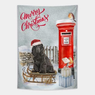 Black Cocker Spaniel Merry Christmas Santa Dog Tapestry