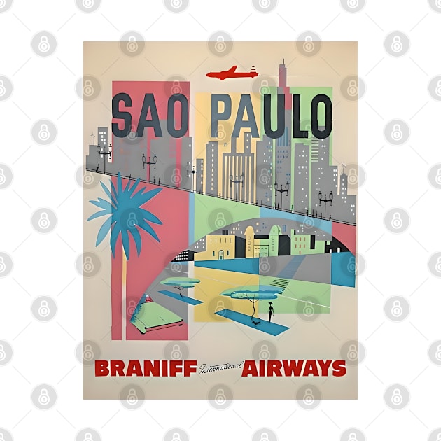 Sao Paulo Brazil Braniff Travel Poster 1960s by Desert Owl Designs