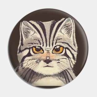 Cute Pallas Cat with Adorable Kitten Face in Vintage Manul Pin