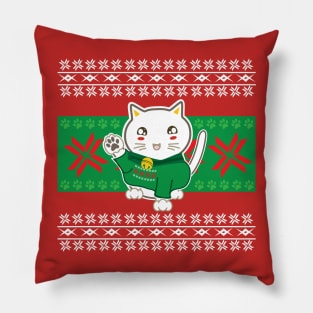 Lucky Cat - Ugly Christmas Sweater Pillow