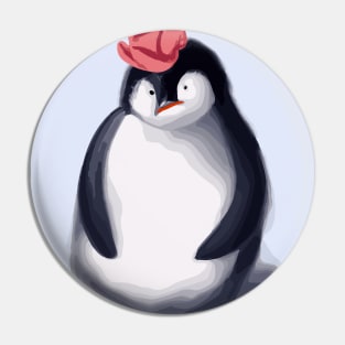 Penguin with Cute Pink Hat Pin