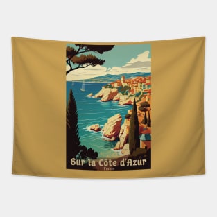 Sur La Cote d' Azur France, French Riviera, Vintage Travel Poster Tapestry